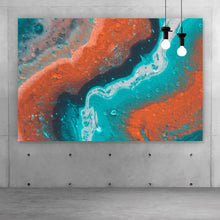 Lade das Bild in den Galerie-Viewer, Aluminiumbild Fluid Art Türkis und Rot Querformat