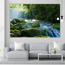 Lade das Bild in den Galerie-Viewer, Leinwandbild Fluss und Welle im Licht Querformat