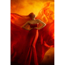 Lade das Bild in den Galerie-Viewer, Leinwandbild Frau im roten Feuerkleid Hochformat
