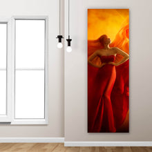 Lade das Bild in den Galerie-Viewer, Leinwandbild Frau im roten Feuerkleid Panorama Hoch