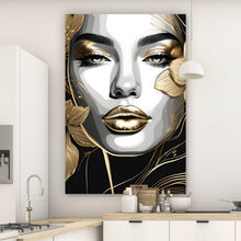 Lade das Bild in den Galerie-Viewer, Poster Frau im Zeichenstil mit Gold Hochformat