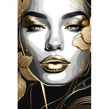 Lade das Bild in den Galerie-Viewer, Poster Frau im Zeichenstil mit Gold Hochformat