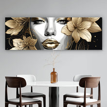 Lade das Bild in den Galerie-Viewer, Acrylglasbild Frau im Zeichenstil mit Gold Panorama