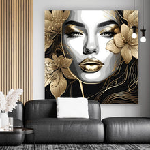 Lade das Bild in den Galerie-Viewer, Acrylglasbild Frau im Zeichenstil mit Gold Quadrat