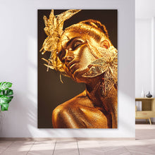 Lade das Bild in den Galerie-Viewer, Leinwandbild Frau in Gold Hochformat