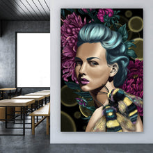 Lade das Bild in den Galerie-Viewer, Aluminiumbild gebürstet Frau mit Bienen Digital Art Hochformat