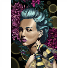 Lade das Bild in den Galerie-Viewer, Leinwandbild Frau mit Bienen Digital Art Hochformat