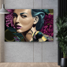 Lade das Bild in den Galerie-Viewer, Aluminiumbild gebürstet Frau mit Bienen Digital Art Querformat
