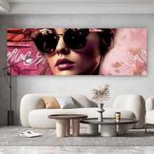 Lade das Bild in den Galerie-Viewer, Leinwandbild Frau mit Brille Modern Art Panorama