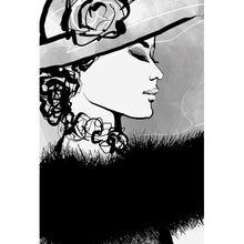 Lade das Bild in den Galerie-Viewer, Acrylglasbild Frau mit Hut im Zeichenstil Hochformat