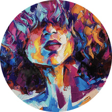 Lade das Bild in den Galerie-Viewer, Aluminiumbild gebürstet Frau mit Locken Abstrakt Kreis