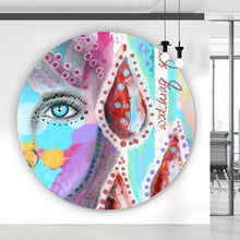 Lade das Bild in den Galerie-Viewer, Aluminiumbild gebürstet Frauenauge Watching you Vintage Kreis