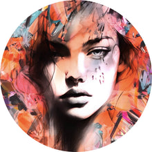 Lade das Bild in den Galerie-Viewer, Aluminiumbild gebürstet Frauengesicht Abstrakt Bunt Kreis