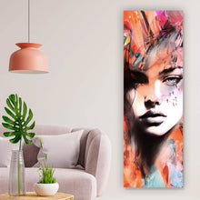 Lade das Bild in den Galerie-Viewer, Acrylglasbild Frauengesicht Abstrakt Bunt Panorama Hoch