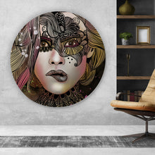 Lade das Bild in den Galerie-Viewer, Aluminiumbild gebürstet Frauengesicht Bohostil Kreis