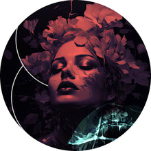 Lade das Bild in den Galerie-Viewer, Aluminiumbild gebürstet Frauengesicht mit Blumen Modern Art Kreis