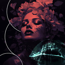 Lade das Bild in den Galerie-Viewer, Poster Frauengesicht mit Blumen Modern Art Quadrat