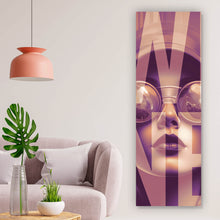 Lade das Bild in den Galerie-Viewer, Acrylglasbild Frauengesicht mit Brille Vintage Wine Panorama Hoch