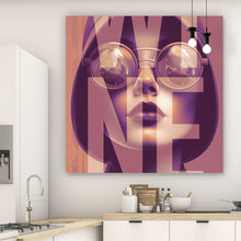 Lade das Bild in den Galerie-Viewer, Leinwandbild Frauengesicht mit Brille Vintage Wine Quadrat