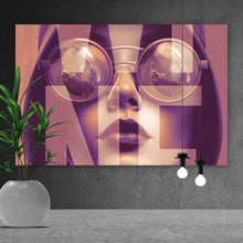 Lade das Bild in den Galerie-Viewer, Aluminiumbild Frauengesicht mit Brille Vintage Wine Querformat