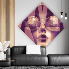 Lade das Bild in den Galerie-Viewer, Acrylglasbild Frauengesicht mit Brille Vintage Wine Raute