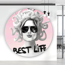 Lade das Bild in den Galerie-Viewer, Aluminiumbild gebürstet Frauengesicht mit Schlangen Kreis