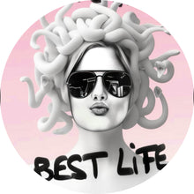 Lade das Bild in den Galerie-Viewer, Aluminiumbild gebürstet Frauengesicht mit Schlangen Kreis