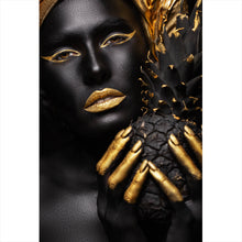 Lade das Bild in den Galerie-Viewer, Leinwandbild Frauenportrait Schwarz mit Gold Hochformat
