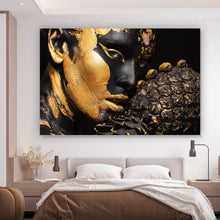 Lade das Bild in den Galerie-Viewer, Aluminiumbild gebürstet Frauenportrait Schwarz mit Gold No.2 Querformat