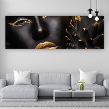 Lade das Bild in den Galerie-Viewer, Acrylglasbild Frauenportrait Schwarz mit Gold Panorama