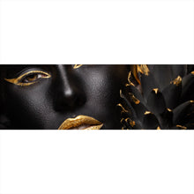 Lade das Bild in den Galerie-Viewer, Acrylglasbild Frauenportrait Schwarz mit Gold Panorama