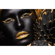 Lade das Bild in den Galerie-Viewer, Acrylglasbild Frauenportrait Schwarz mit Gold Querformat