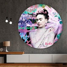 Lade das Bild in den Galerie-Viewer, Aluminiumbild gebürstet Frida Pop Art Kreis