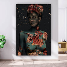 Lade das Bild in den Galerie-Viewer, Leinwandbild Frida Vintage mit Blumen Hochformat