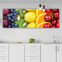 Lade das Bild in den Galerie-Viewer, Aluminiumbild gebürstet Frische Früchte sortiert Panorama