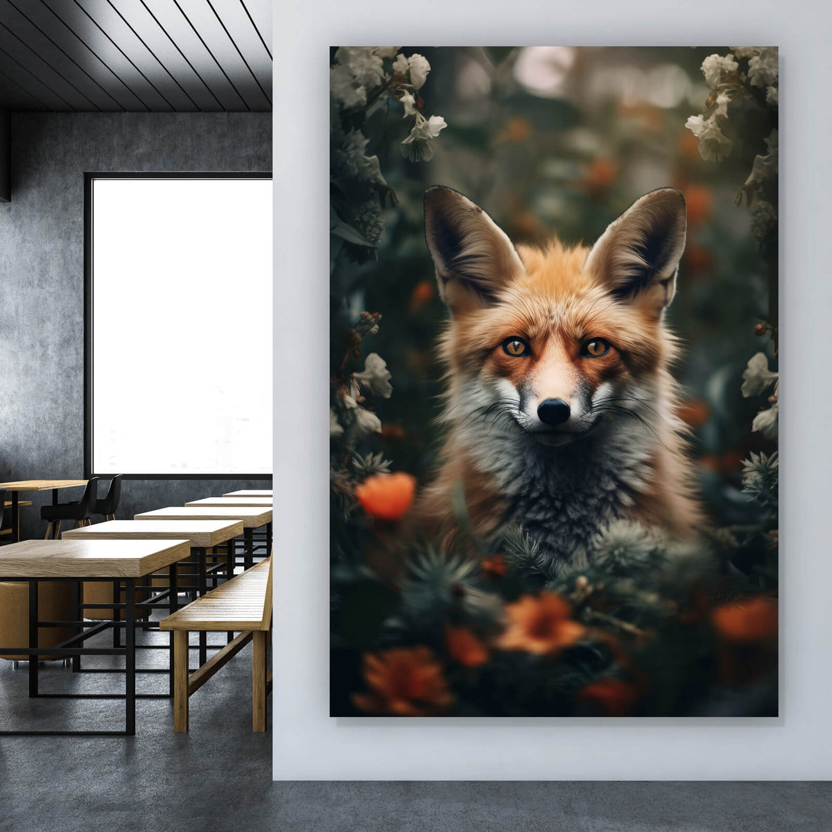 Leinwandbild Fuchs im Wald Digital Art im Hochformat, Aufhängefertig &  Versandkostenfrei – Wandguru