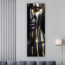 Lade das Bild in den Galerie-Viewer, Acrylglasbild Geheimnisvolle Frau mit Gold Panorama Hoch