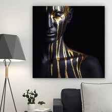 Lade das Bild in den Galerie-Viewer, Acrylglasbild Geheimnisvolle Frau mit Gold Quadrat