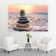 Lade das Bild in den Galerie-Viewer, Acrylglasbild Gestapelte Steine am Meer Querformat