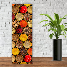 Lade das Bild in den Galerie-Viewer, Acrylglasbild Gewürzvielfalt auf schwarzem Hintergrund Panorama Hoch