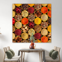 Lade das Bild in den Galerie-Viewer, Acrylglasbild Gewürzvielfalt auf schwarzem Hintergrund Quadrat