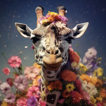 Lade das Bild in den Galerie-Viewer, Aluminiumbild Giraffe mit Blüten Quadrat