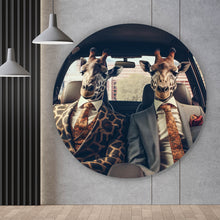 Lade das Bild in den Galerie-Viewer, Aluminiumbild Giraffen Duo im Anzug Digital Art Kreis