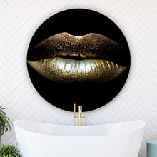 Lade das Bild in den Galerie-Viewer, Aluminiumbild gebürstet Goldene Lippen No. 1 Kreis