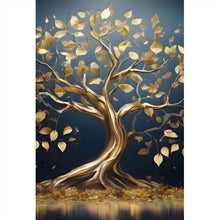 Lade das Bild in den Galerie-Viewer, Leinwandbild Goldener Baum am Wasser Hochformat
