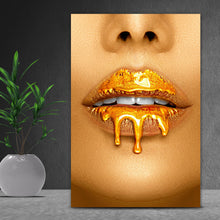 Lade das Bild in den Galerie-Viewer, Acrylglasbild Goldfarbene Lippen Hochformat