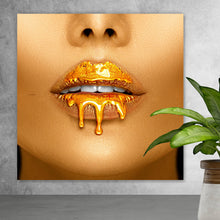 Lade das Bild in den Galerie-Viewer, Acrylglasbild Goldfarbene Lippen Quadrat