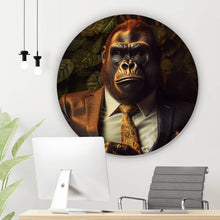 Lade das Bild in den Galerie-Viewer, Aluminiumbild gebürstet Gorilla im Anzug Digital Art Kreis