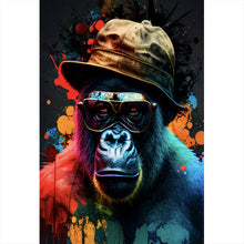 Lade das Bild in den Galerie-Viewer, Poster Gorilla mit Brille und Hut Cool Pop Art Hochformat