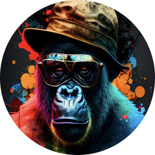 Lade das Bild in den Galerie-Viewer, Aluminiumbild Gorilla mit Brille und Hut Cool Pop Art Kreis